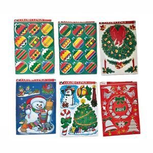 Christmas Window Color Clings Set 6 Decoration Holiday Snowman Wreath 90s Vtg